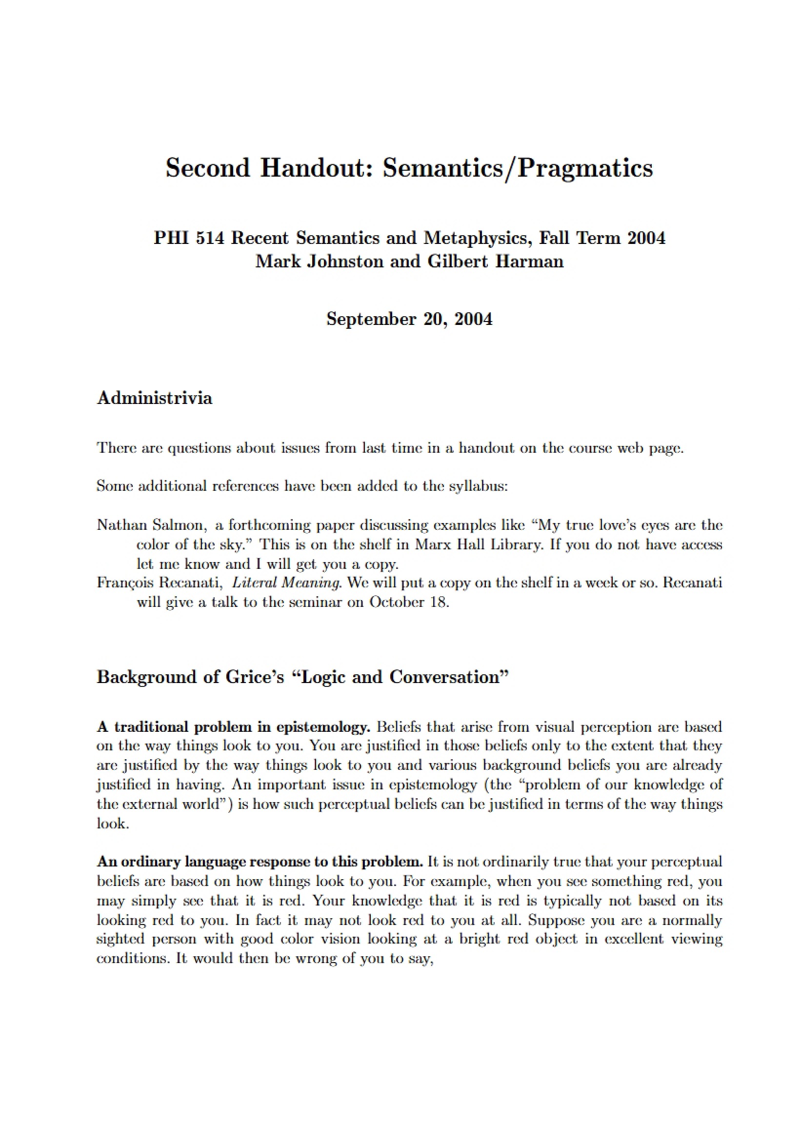 Pragmatics and Semantics