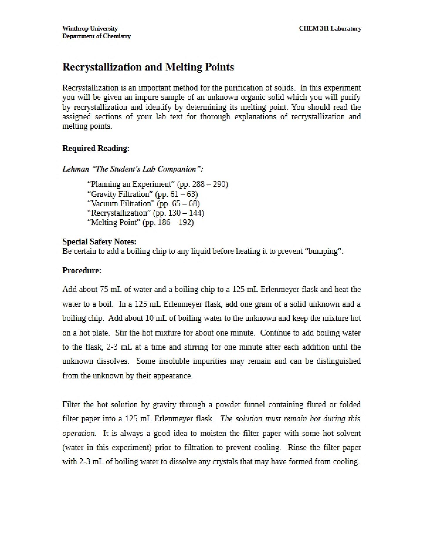 Melting Points and Recrystallization