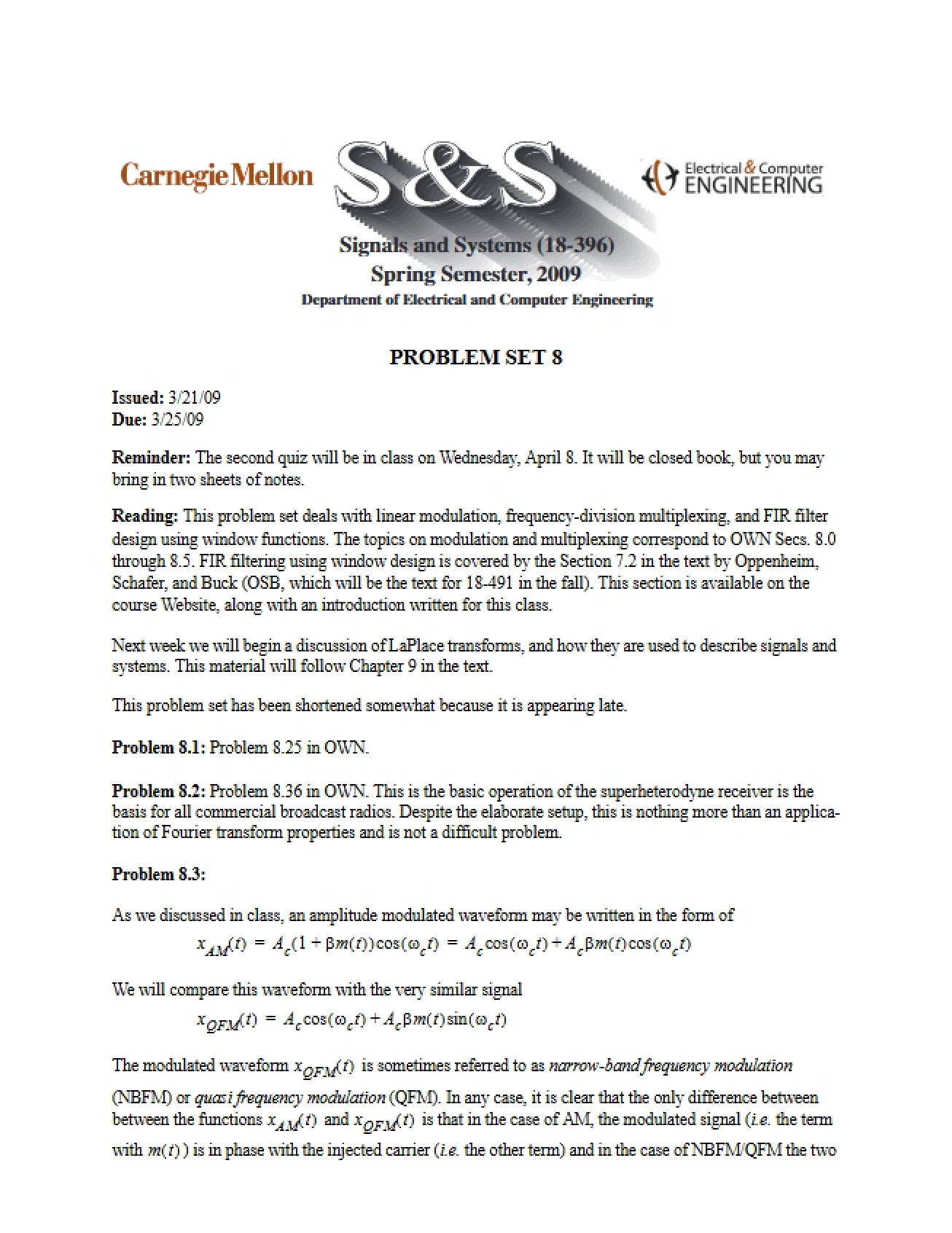 Signals and Systems Problem Set