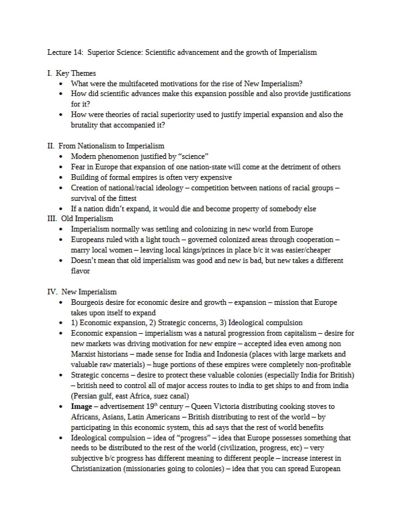 Scientific Advancement and the Growth of Imperialism (Lecture 14)