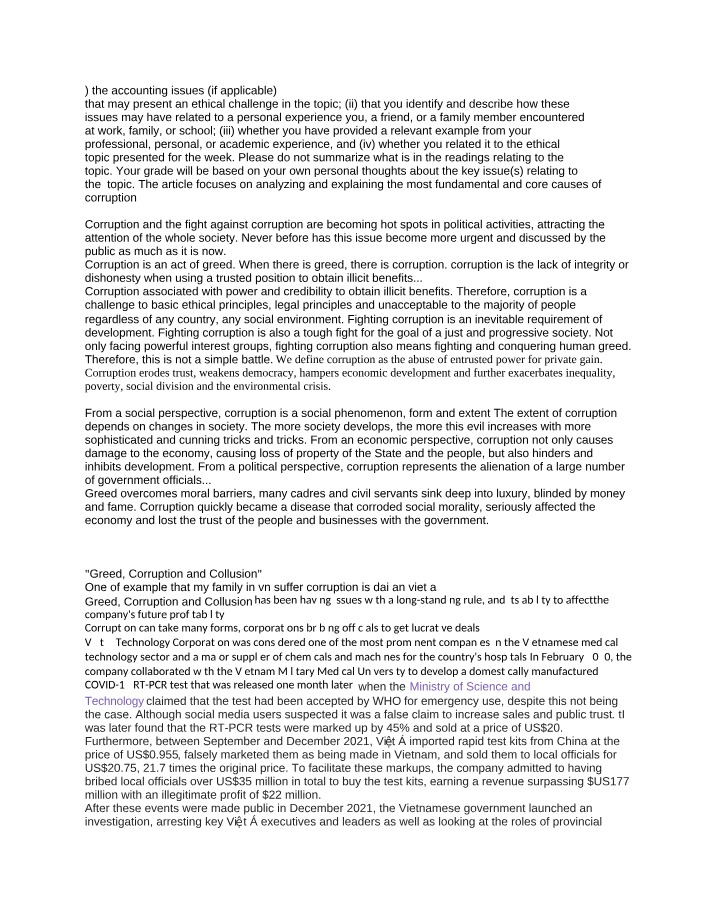 Impact of Greed, Corruption, and Collusion on Company