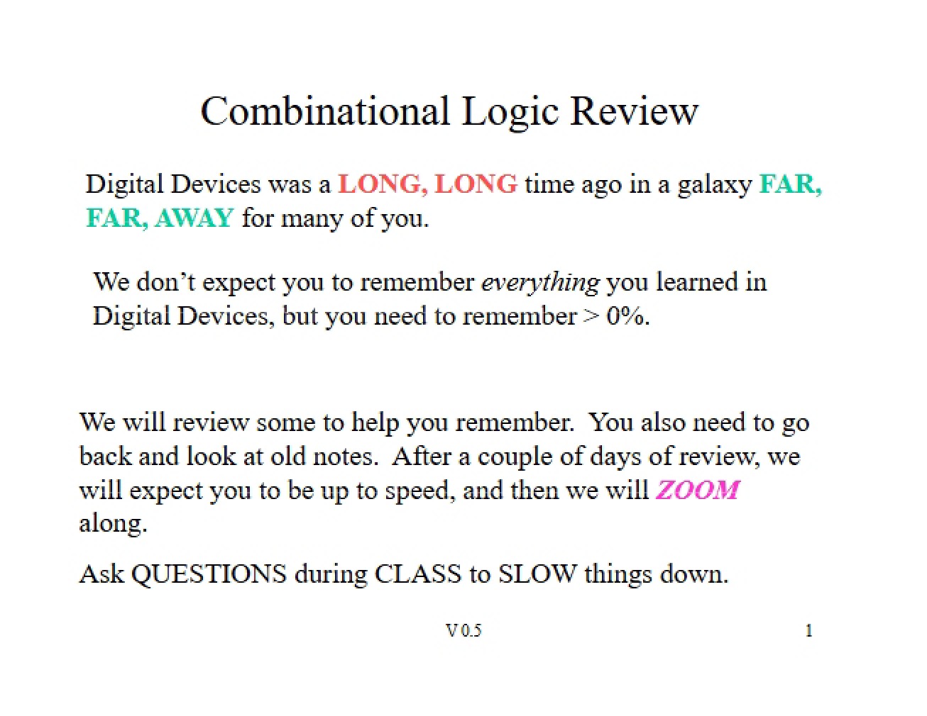 Review of Combinational Logic