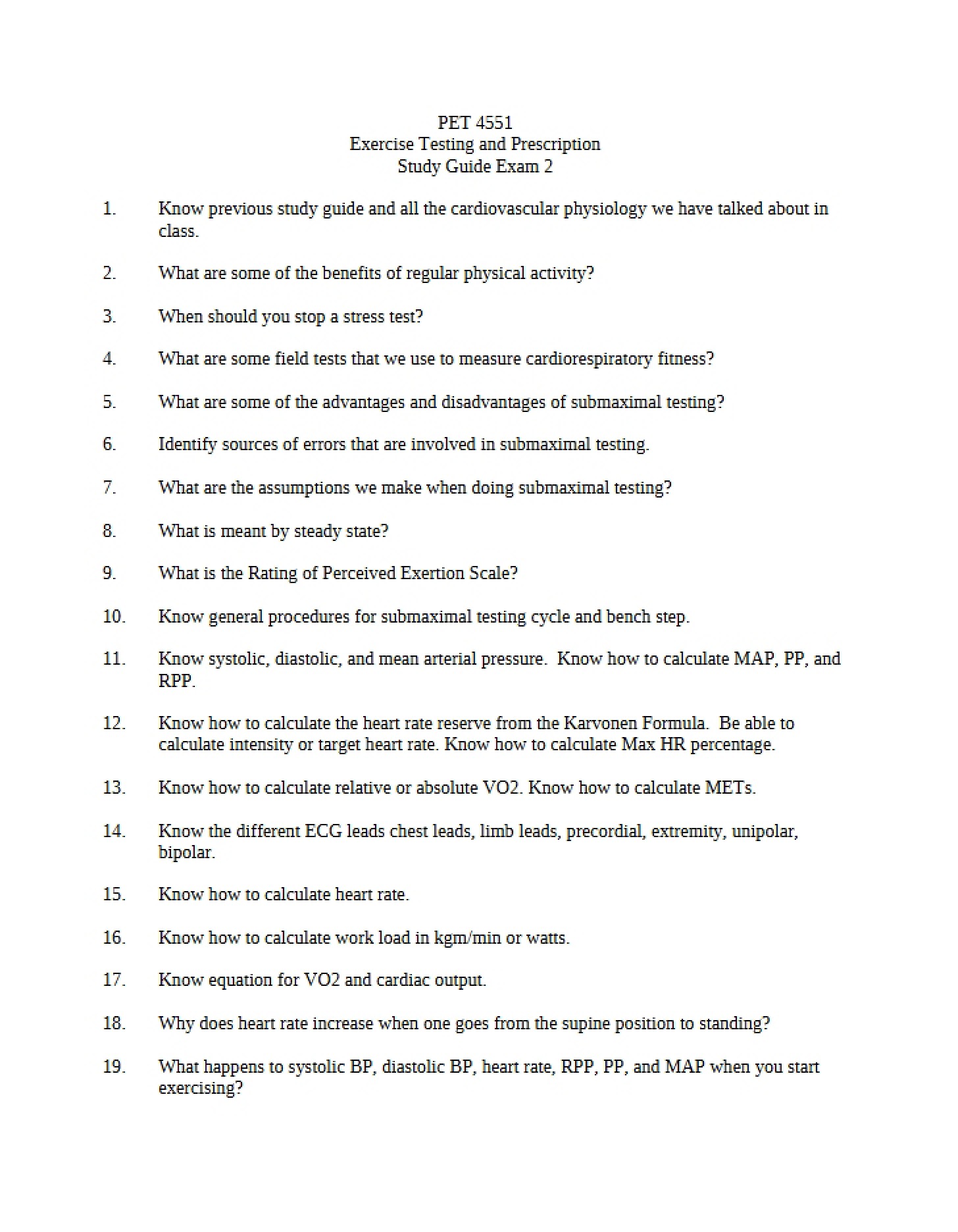 Examination 2 Study Sheet