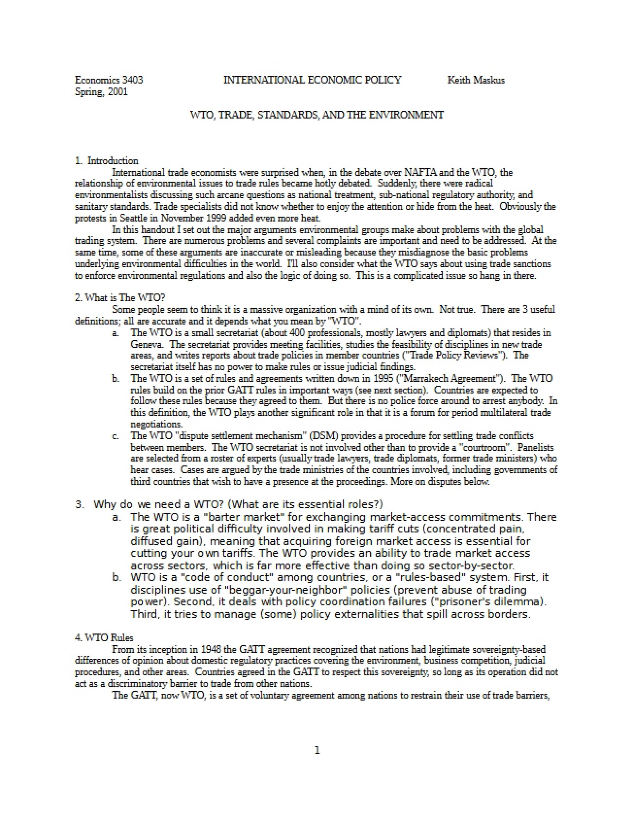 WTO, Trade, Standards, and the Environment - International Economics and Policy