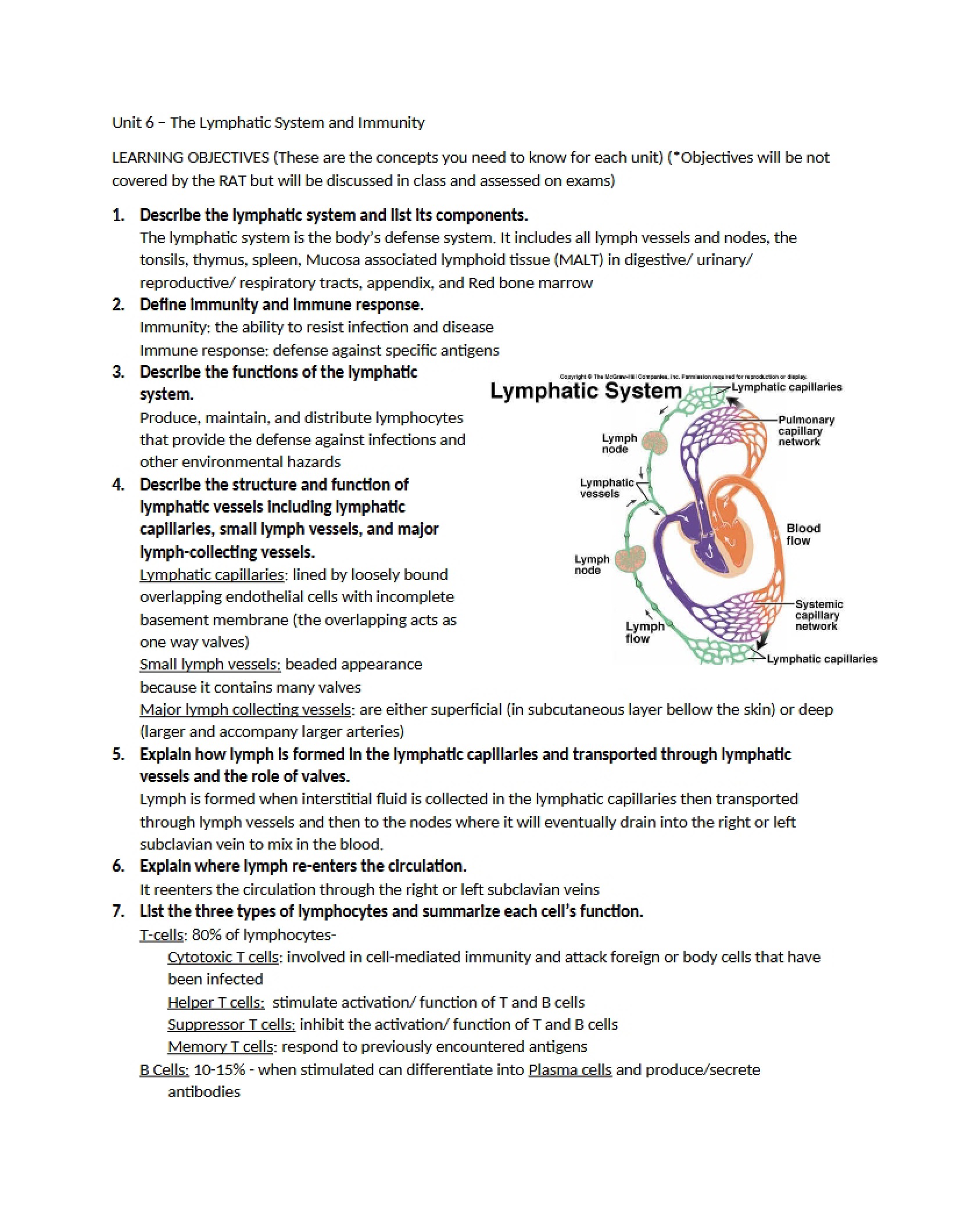 Immunity and Lymphatic System (Unit 6)