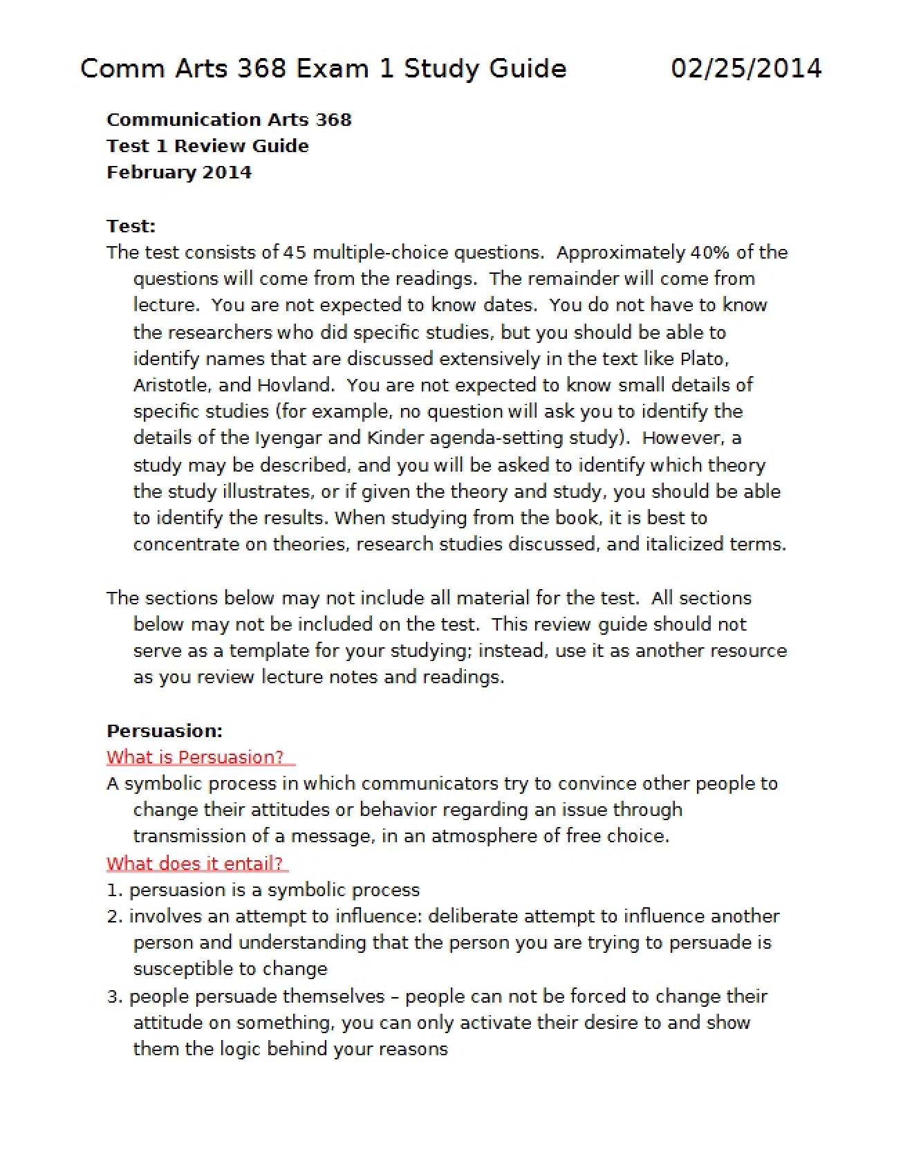 First Exam Study Guide