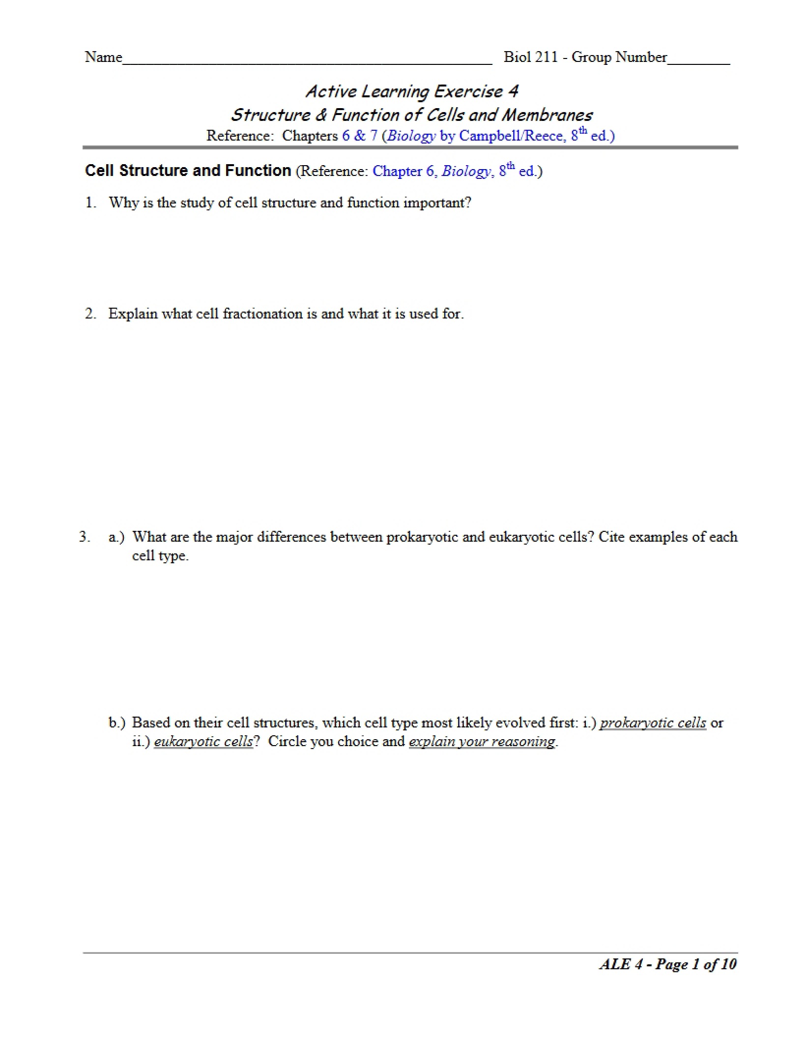 Membrane and Cell FunctionStructure