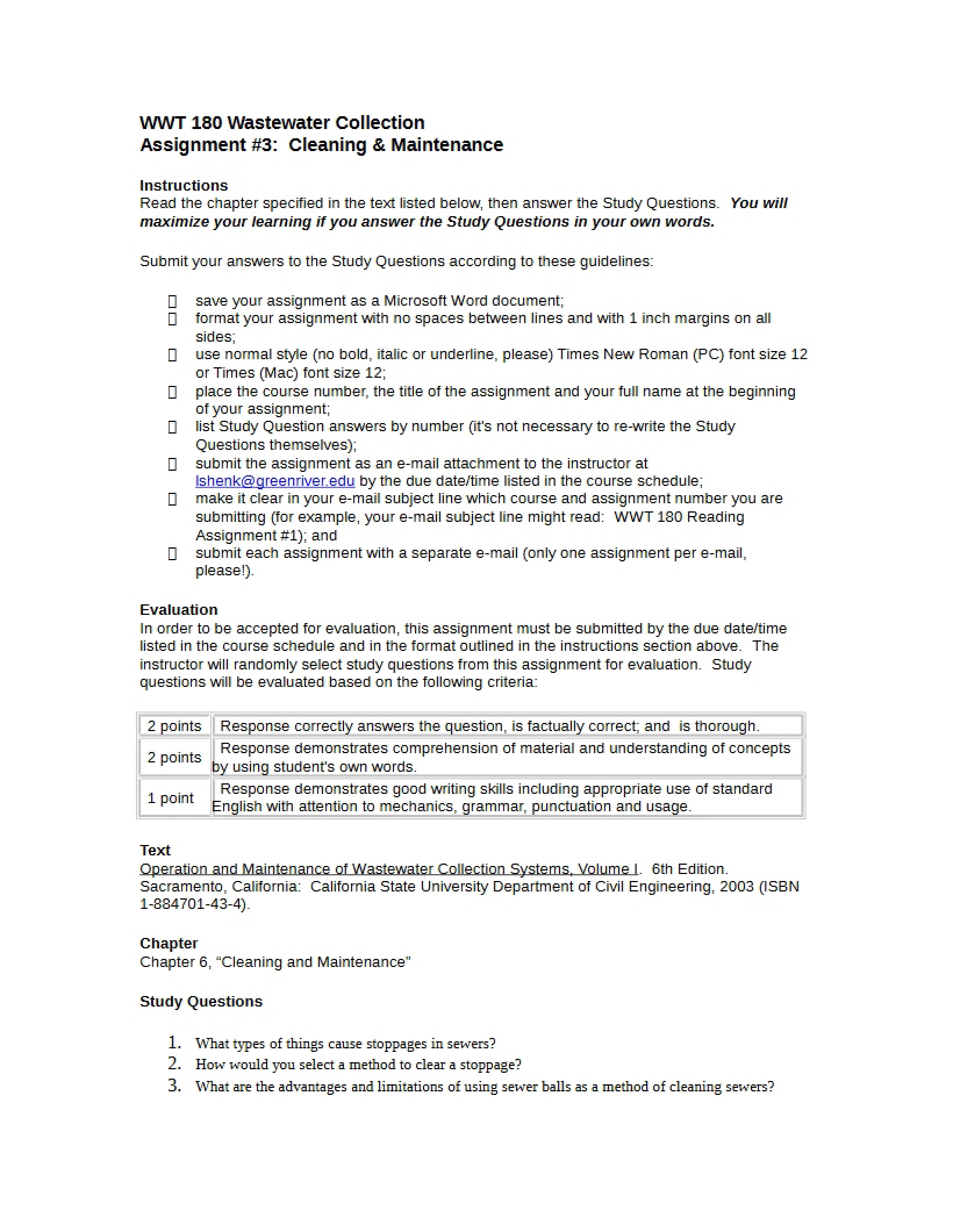 Assignment Wastewater