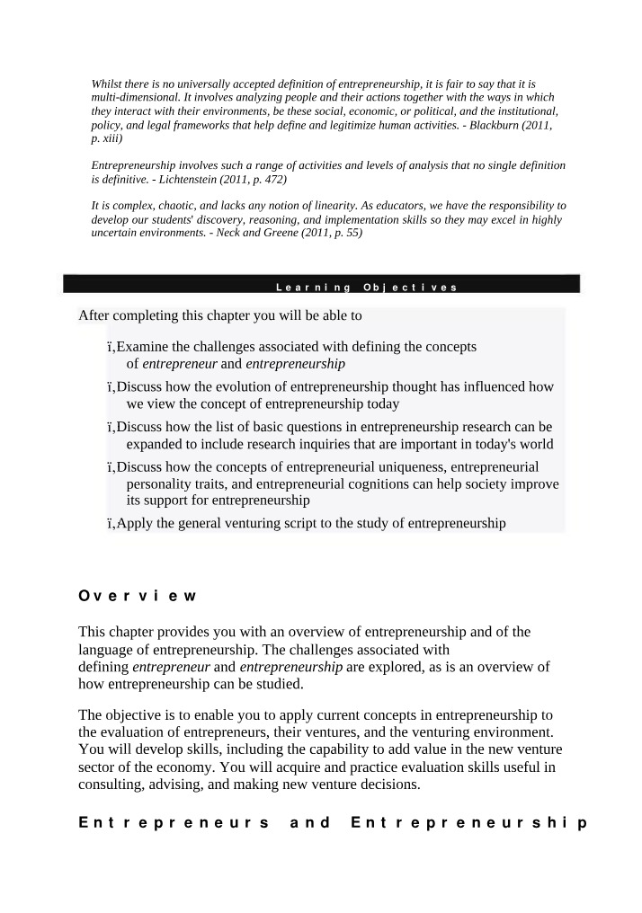 Entrepreneurship - Definition and Challenges