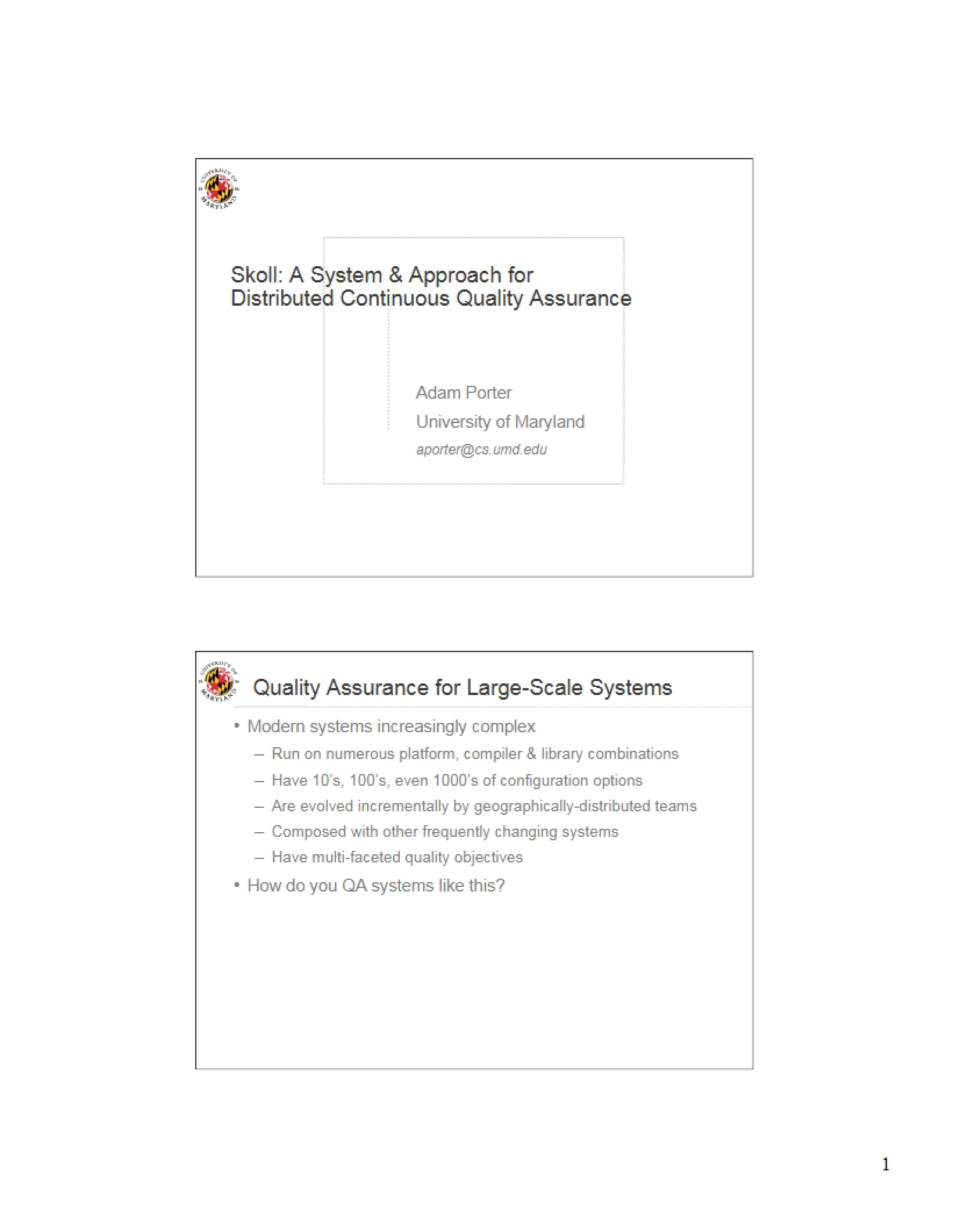 Distributed Continuous Quality Assurance Systems