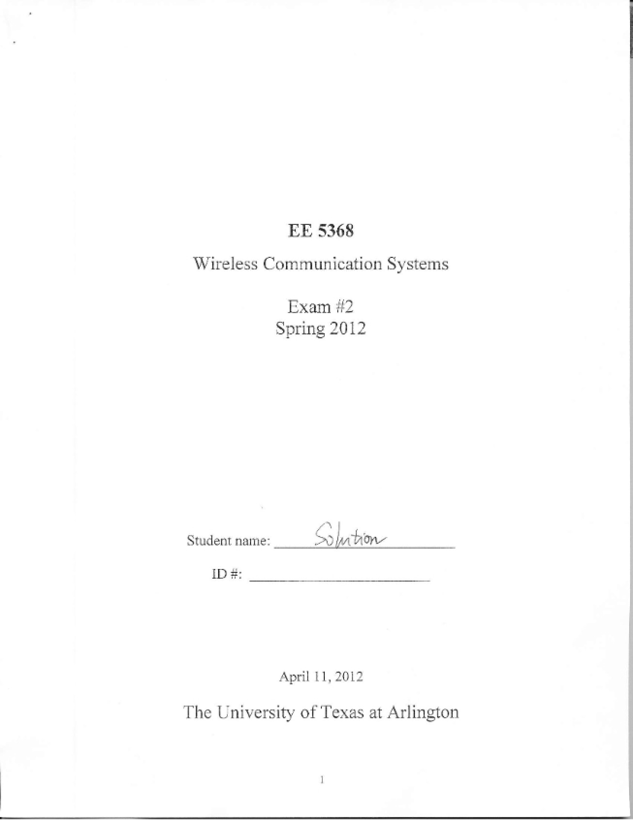 Solutions for Exam 2 (Spring 2012)