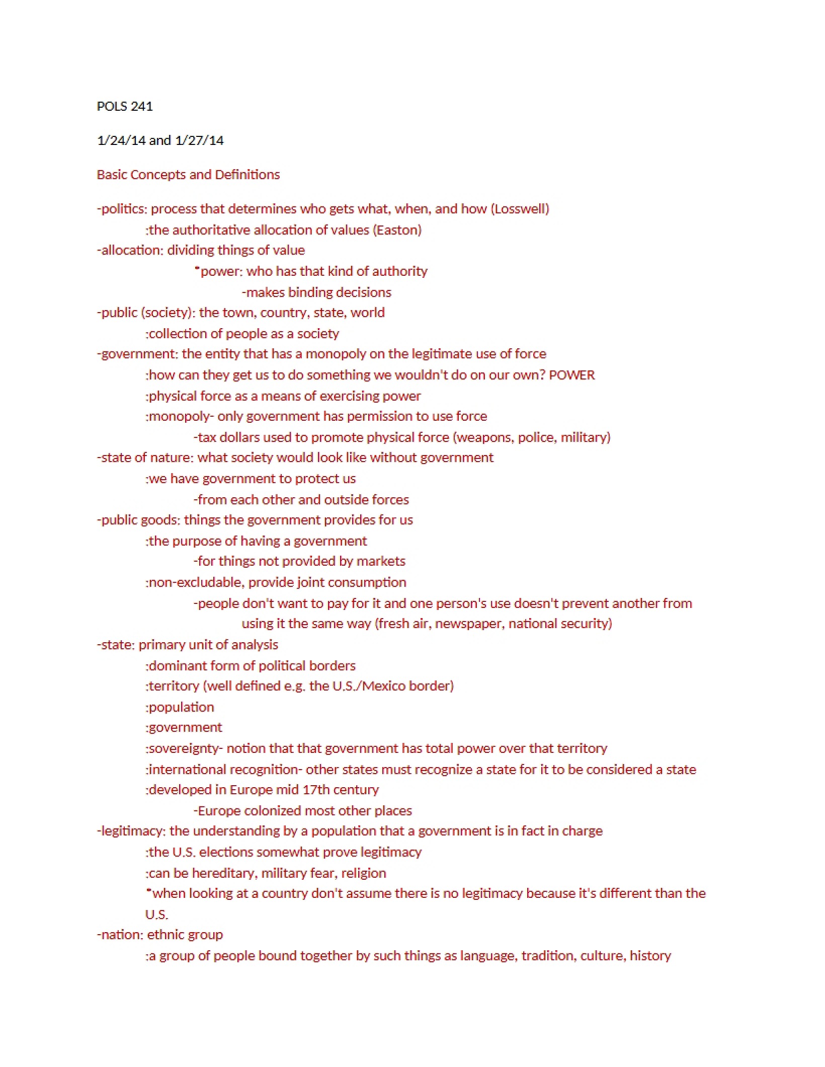 Definitions and Basic Concepts in Politics