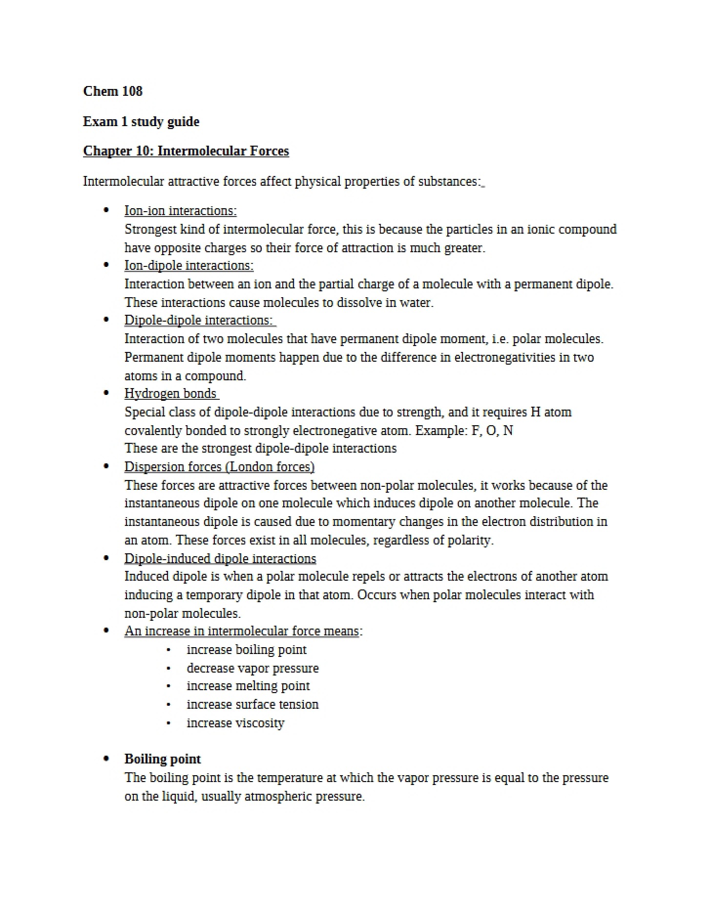Intermolecular Forces Chapter 10