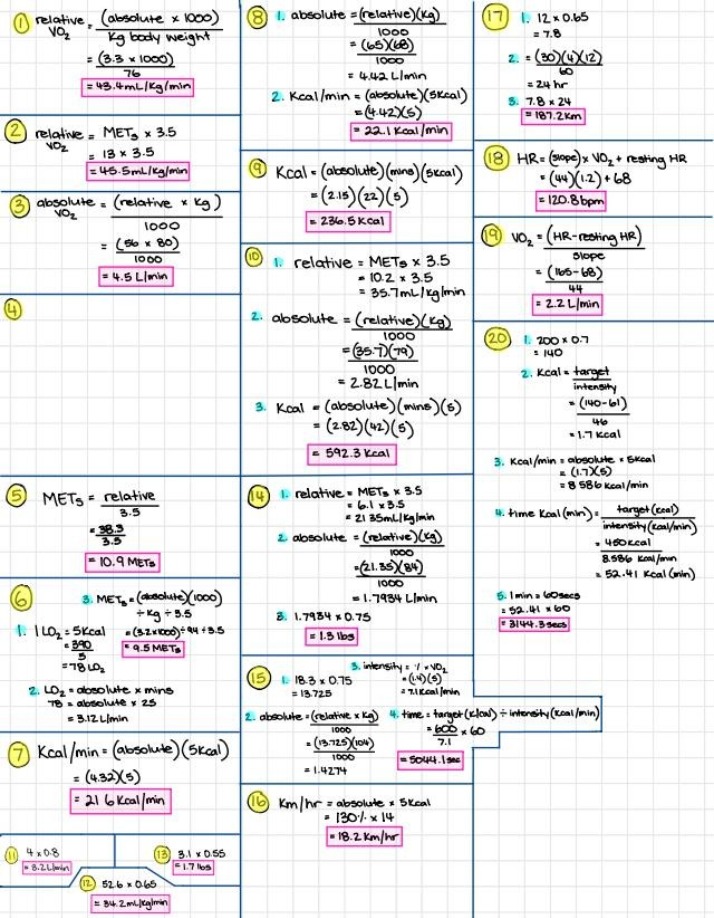Calculations and Formulas in Exercise Physiology