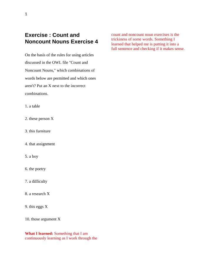 Count and Noncount Nouns Exercise 4