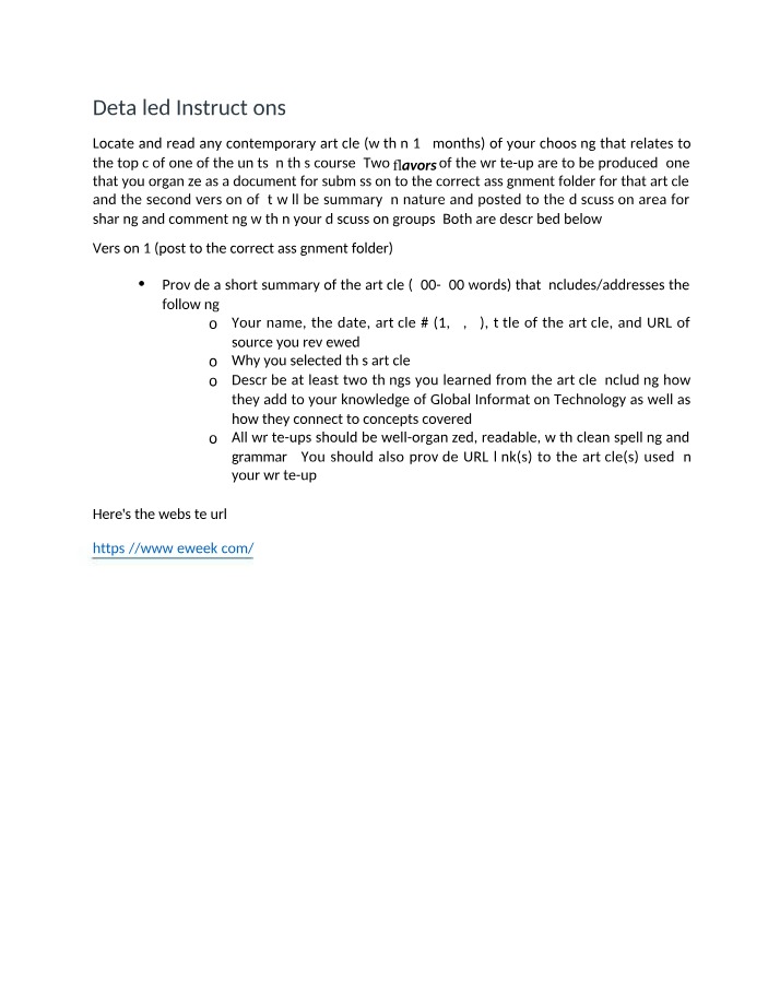 Assignment Instructions for Global Information Technology Article Summary