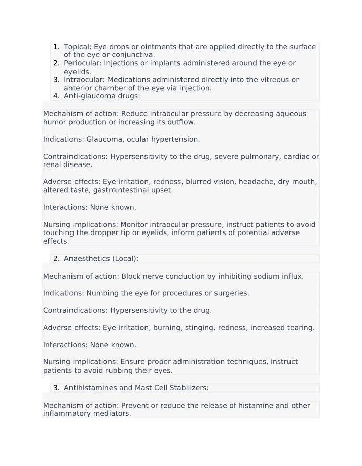 Types, Mechanisms, and Nursing of Eye Medications