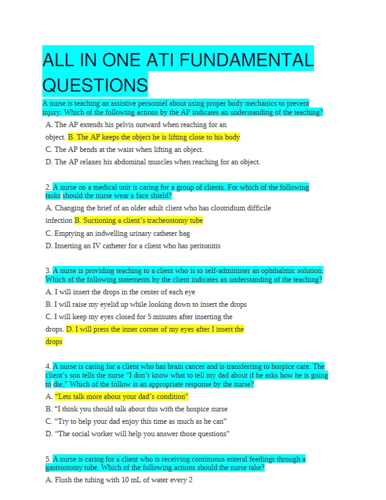 Third Exam for a Nursing Course