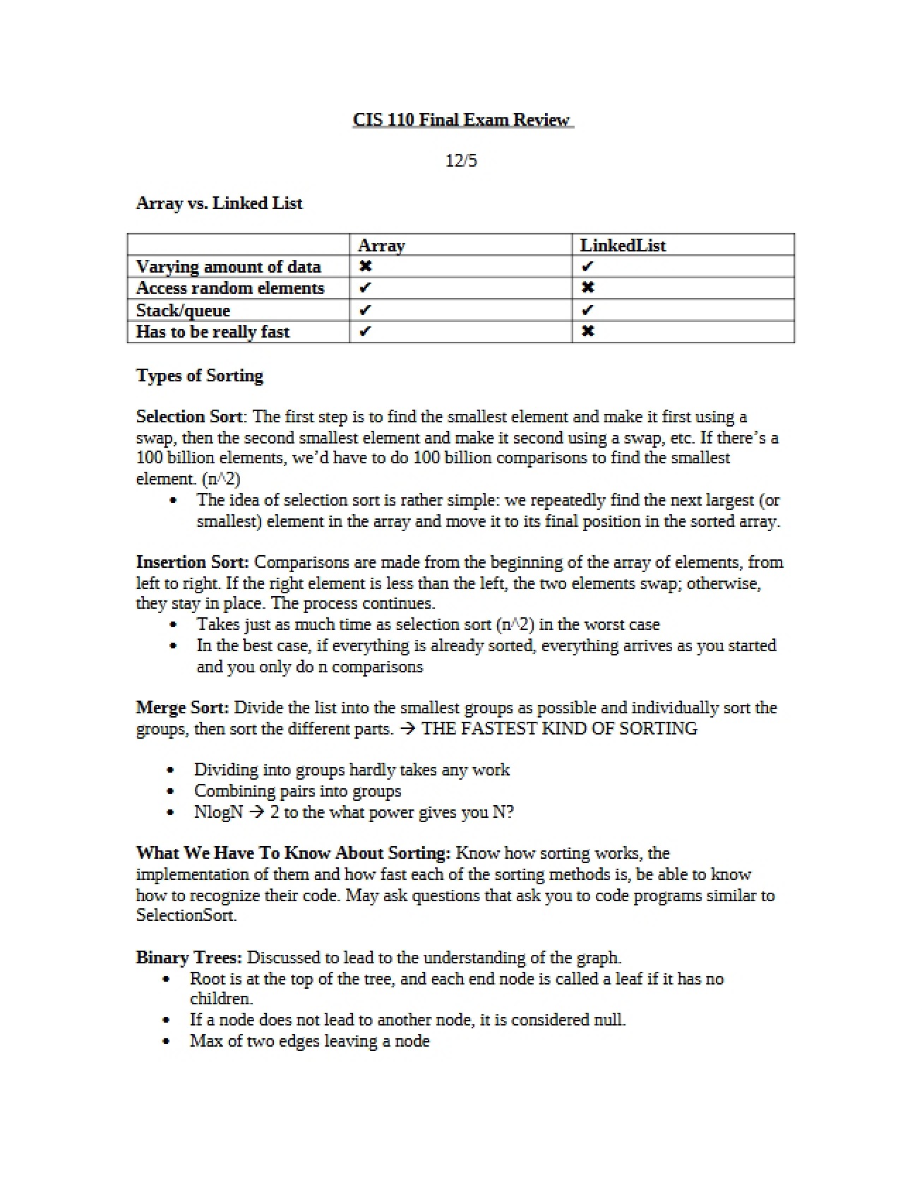 Review for Computer Programming Final