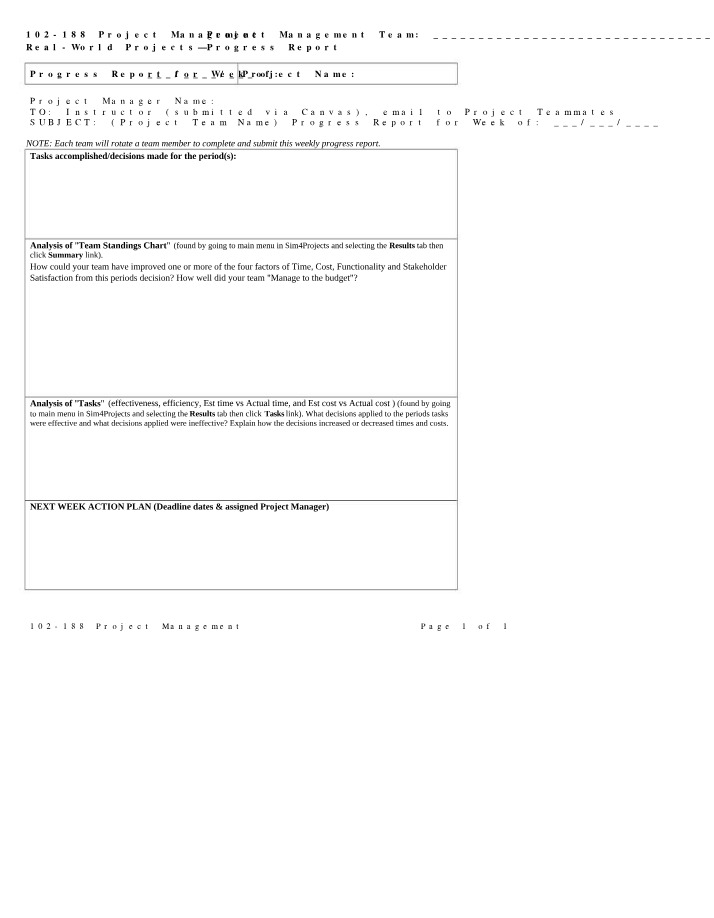 Progress Report for Project Management