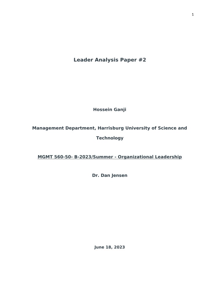 Leader Analysis Paper Second Edition