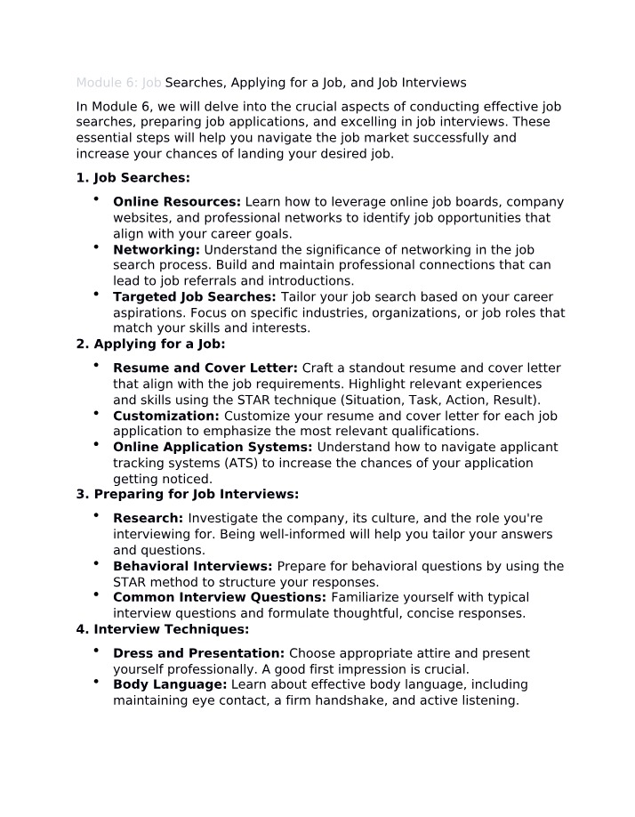 Job Searches, Applications, and Interviews