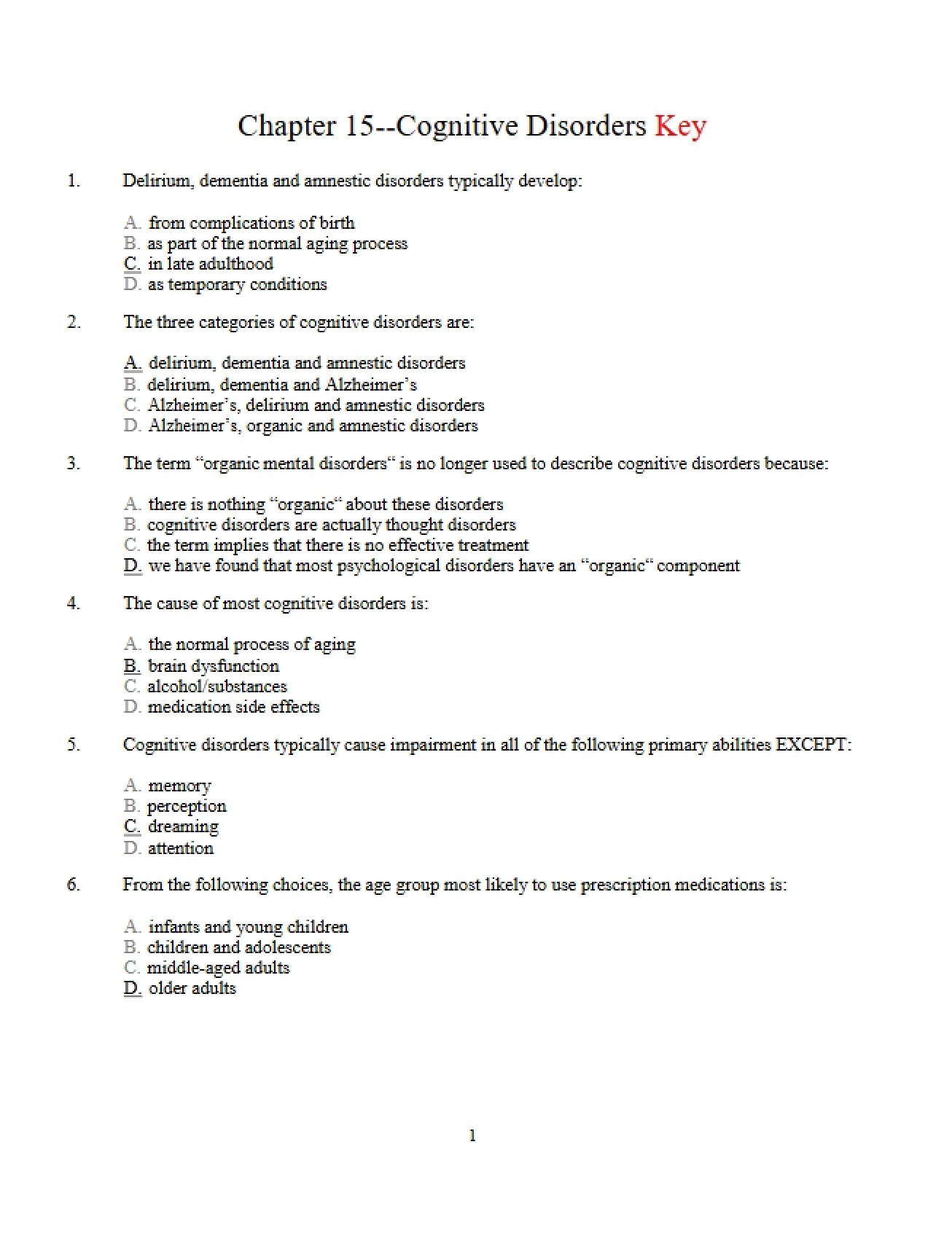 Cognitive Disorders Overview Chapter 15