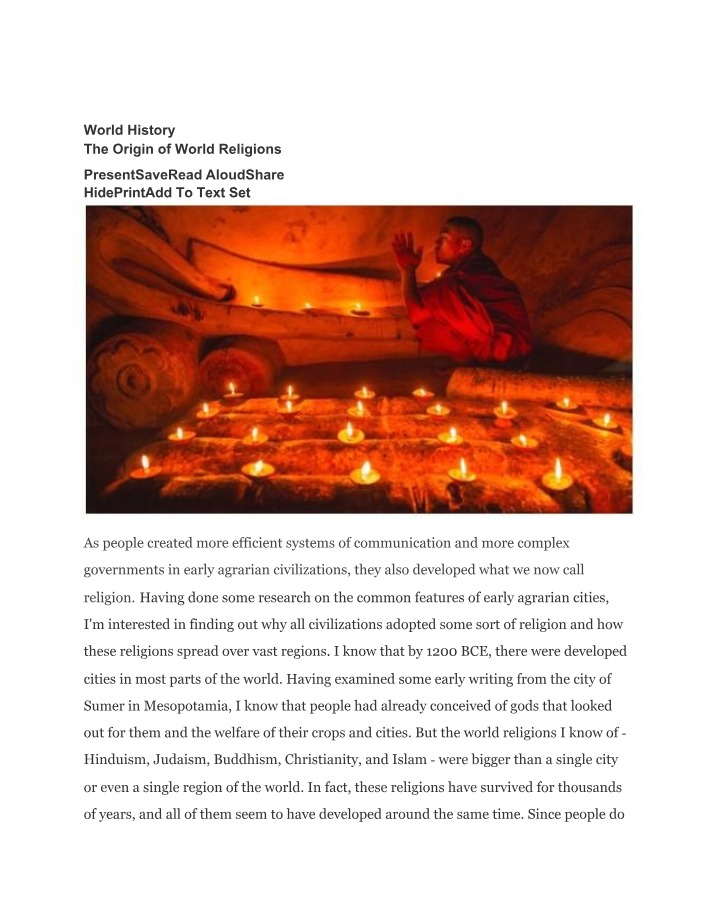 World Religions - Origin and Global Spread