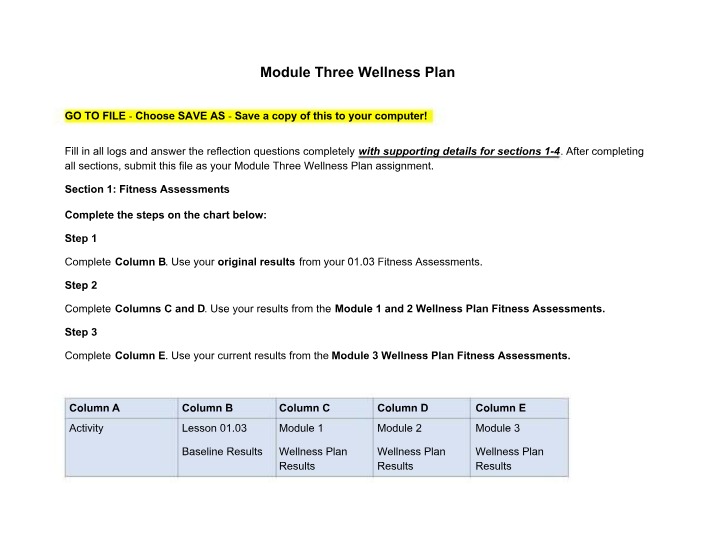 Wellness Plan - Module Three