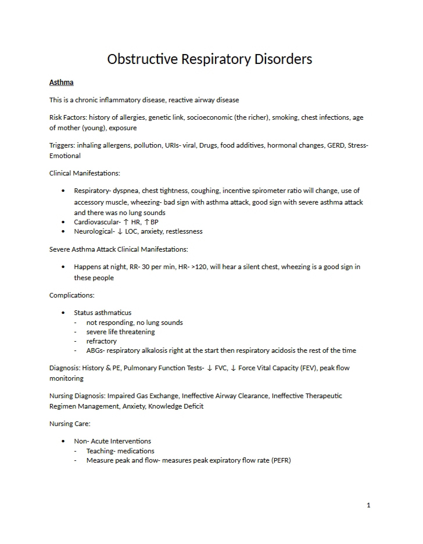 Respiratory Disorders Obstructive