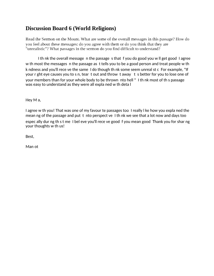 World Religions - Discussion Board 6