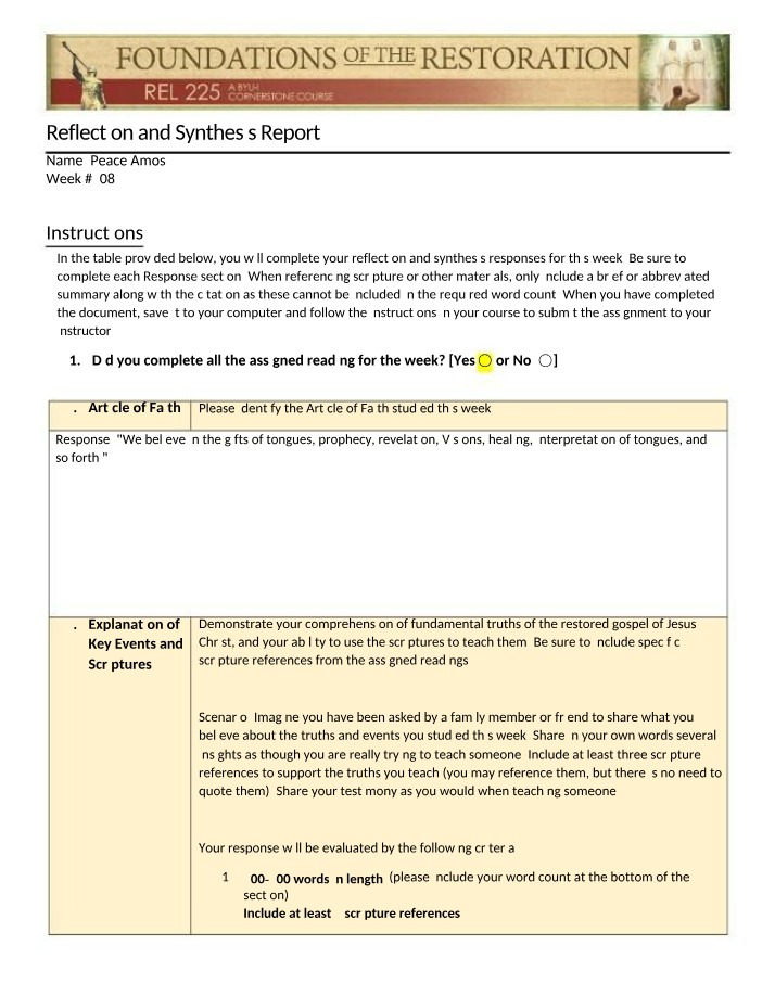 Week 00 Reflection and Synthesis Report