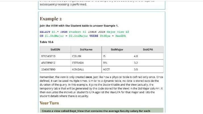 Joining Views with Student Table - Database Example