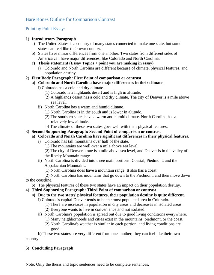Outline for Comparison Contrast Essay