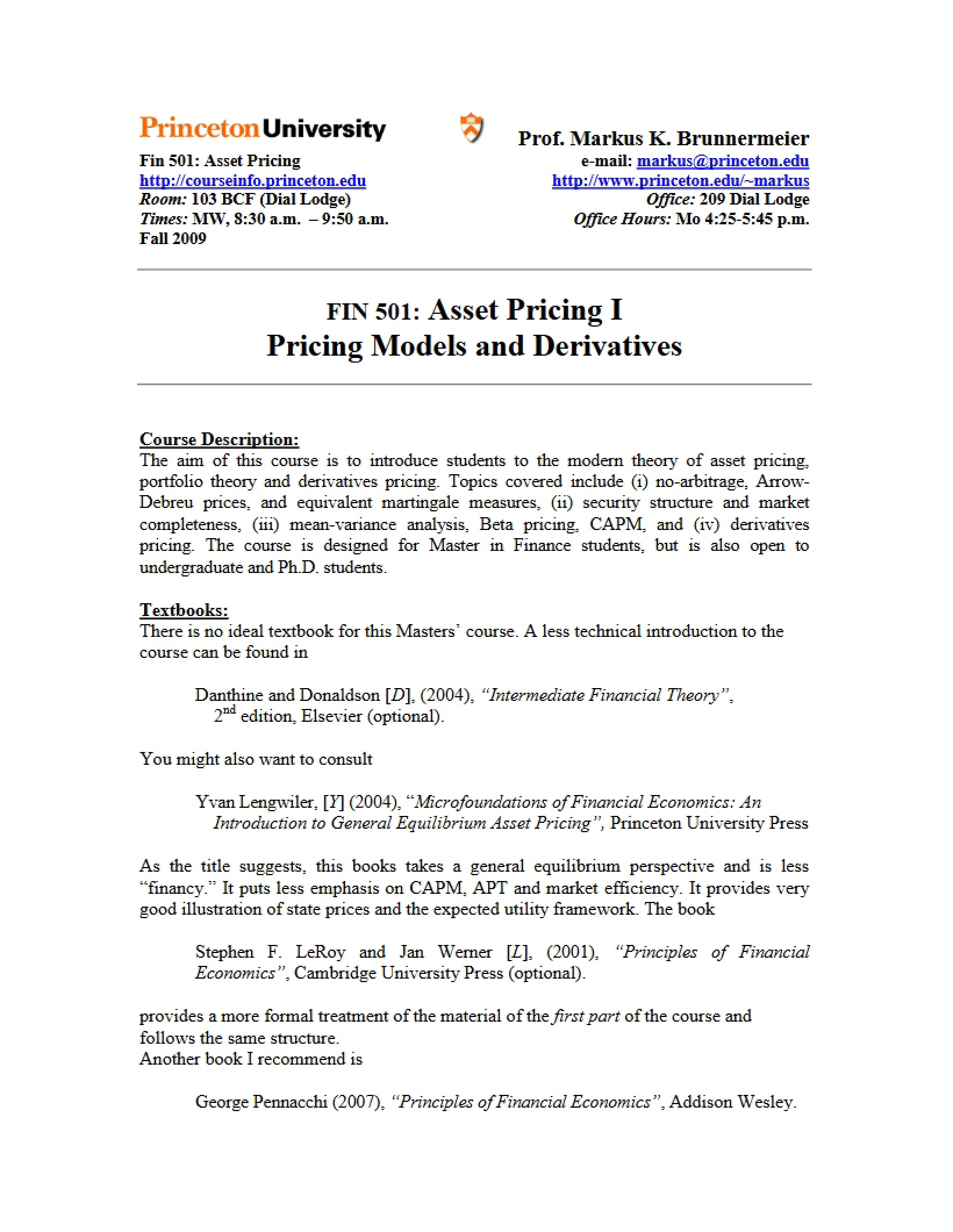 Asset Pricing Syllabus