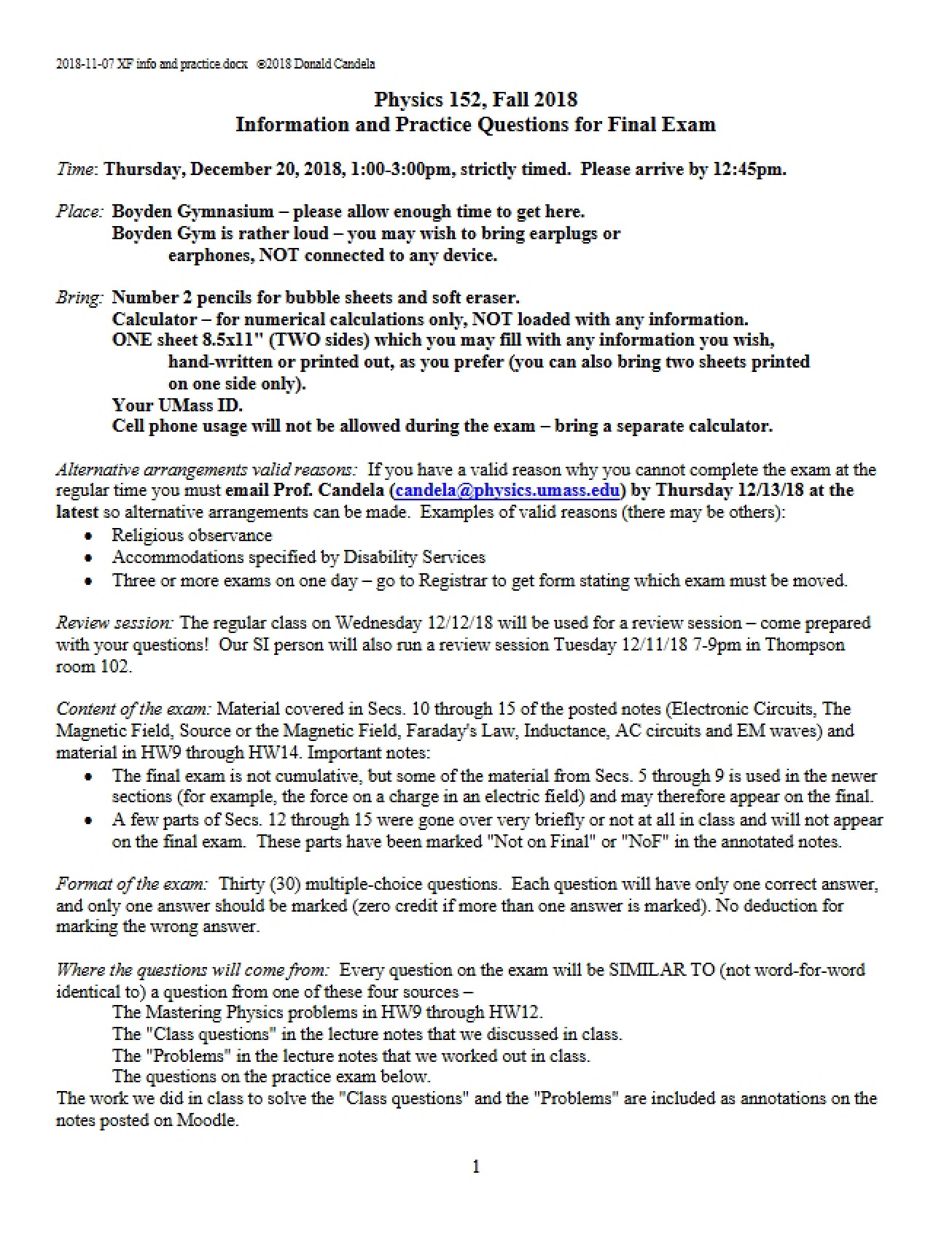 Final Exam Practice and Info
