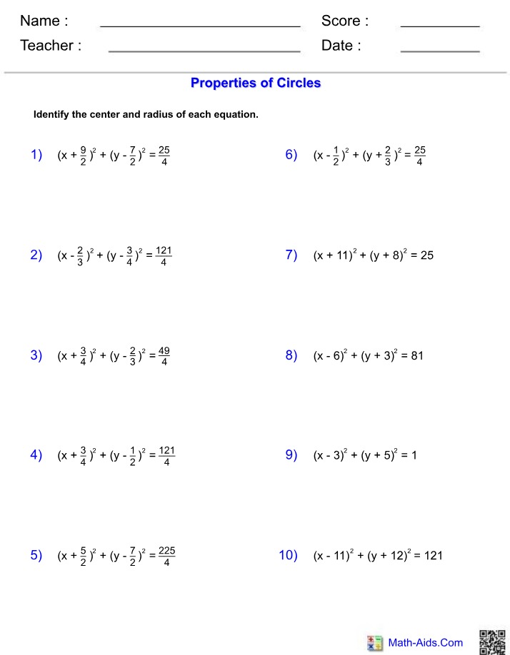 Math-Aids - Properties of Circles