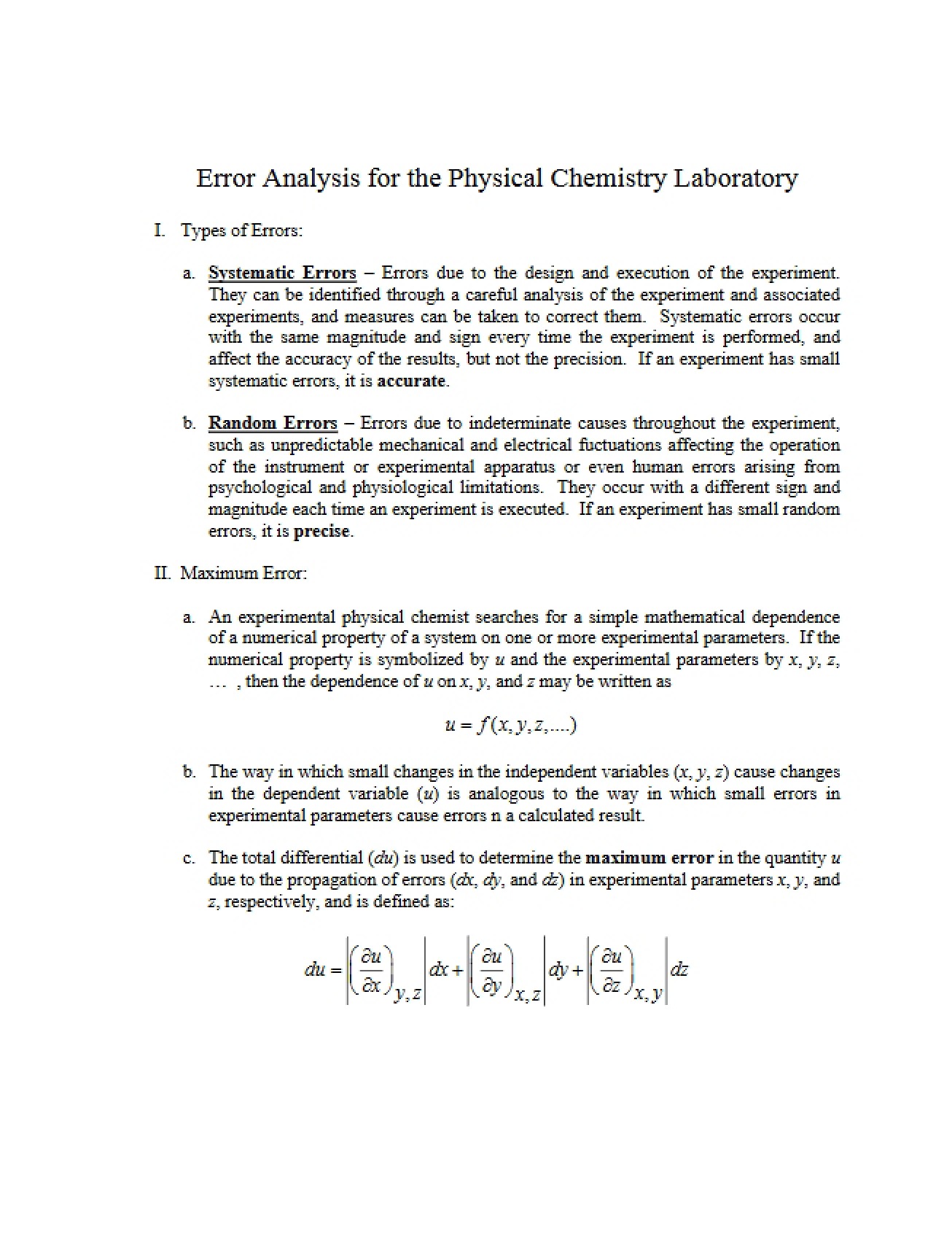 Physical Chemistry Lab Error Analysis
