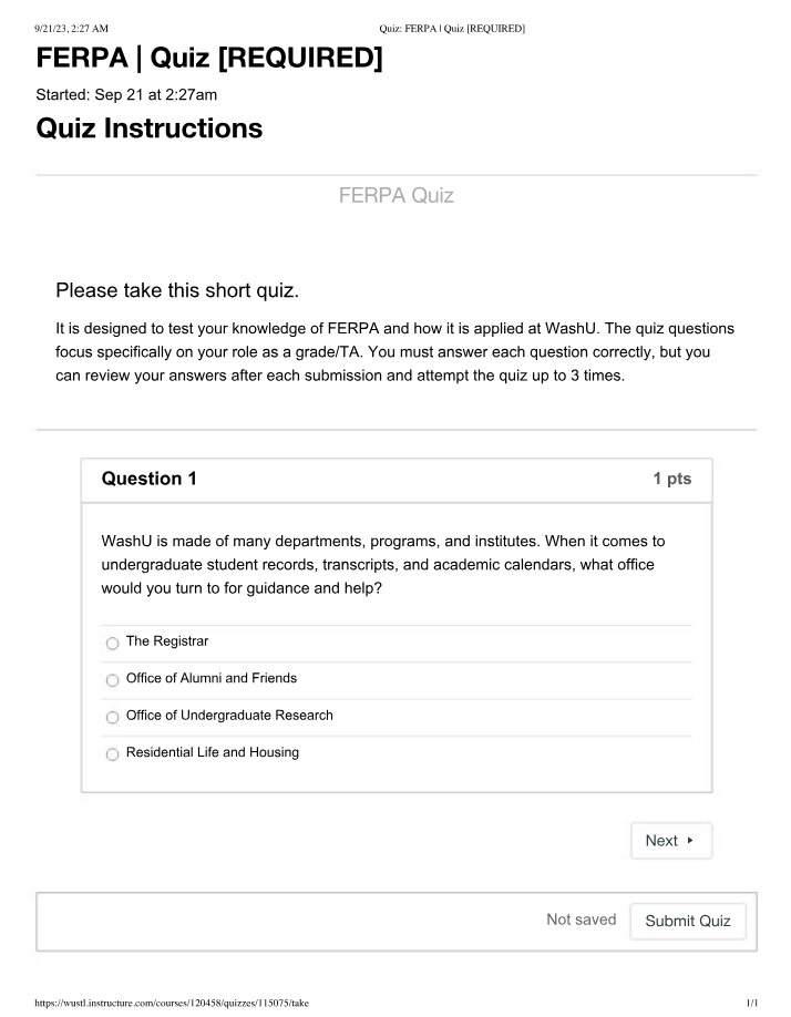 Instructions for the FERPA Quiz