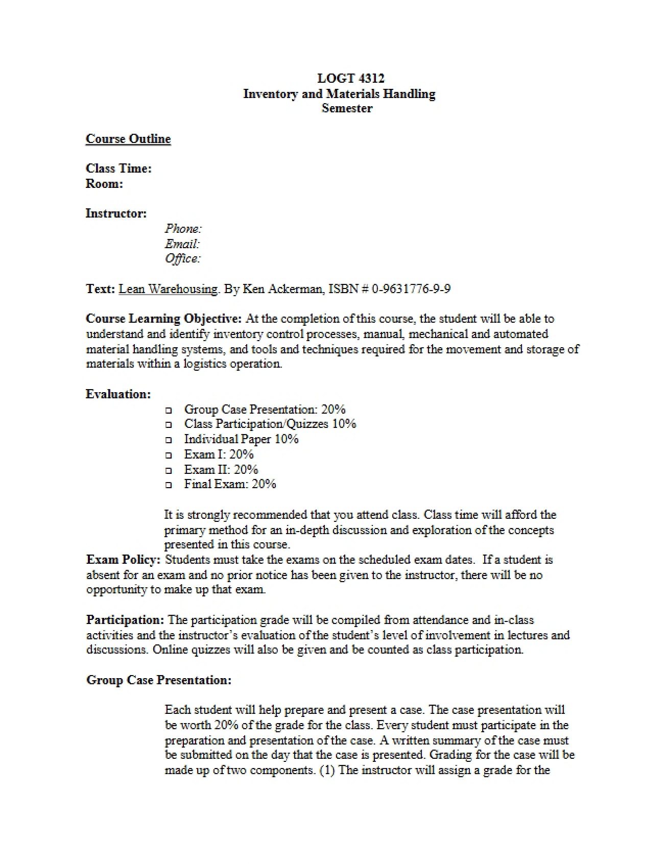 Inventory Materials Syllabus