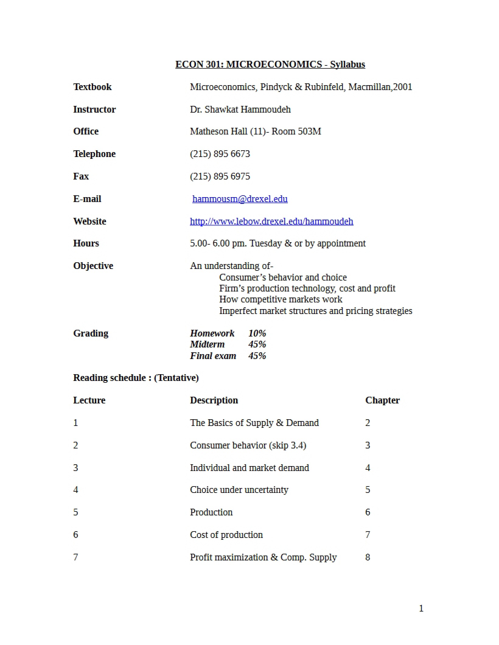 Microeconomics Course Syllabus