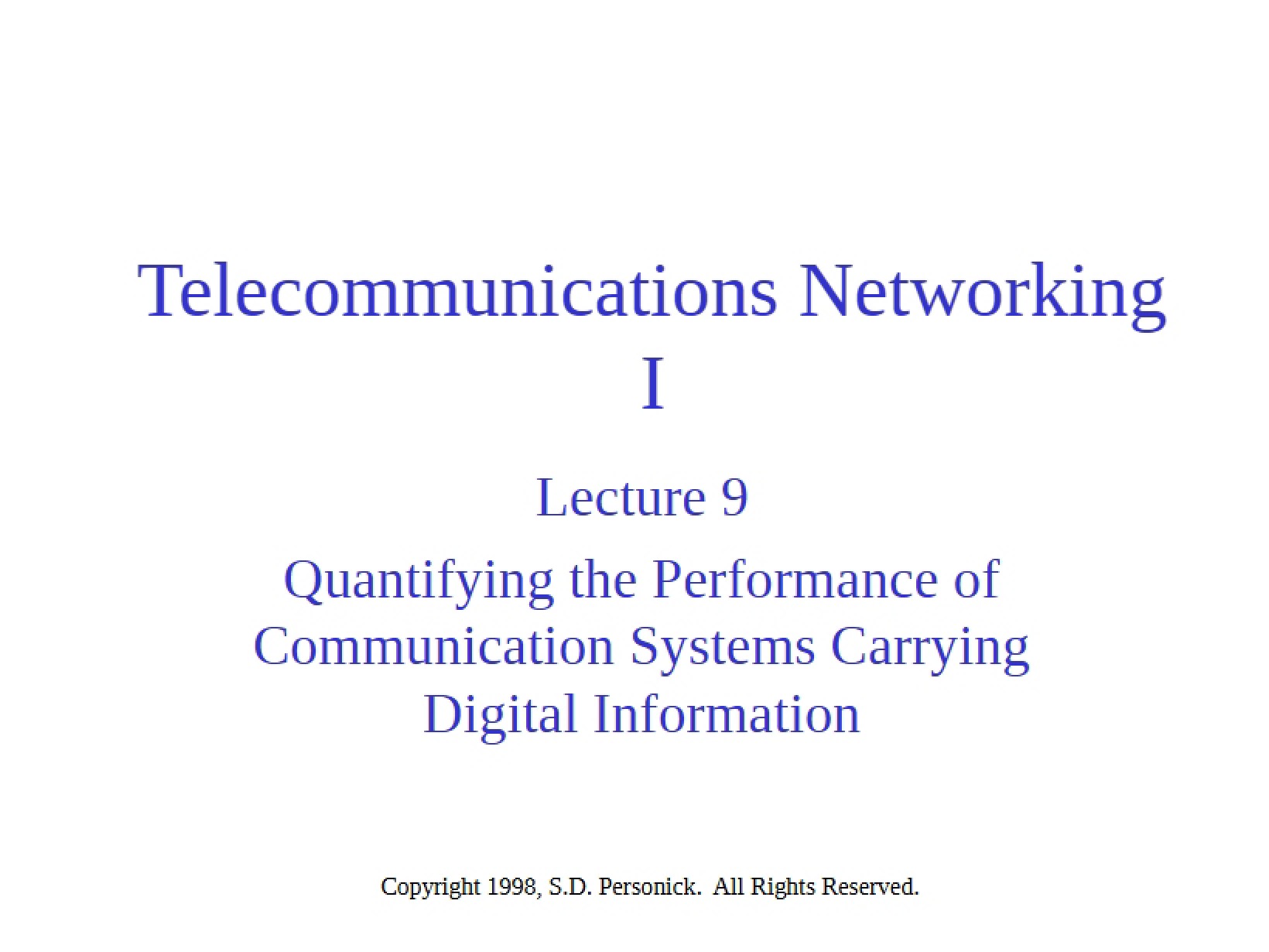 Ninth Lecture
