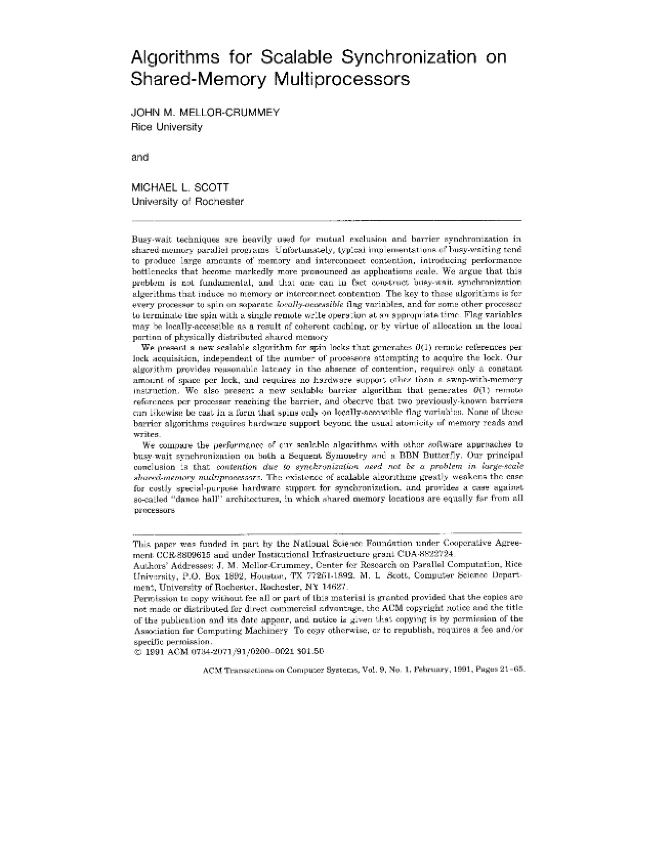 Scalable Synchronization Algorithms