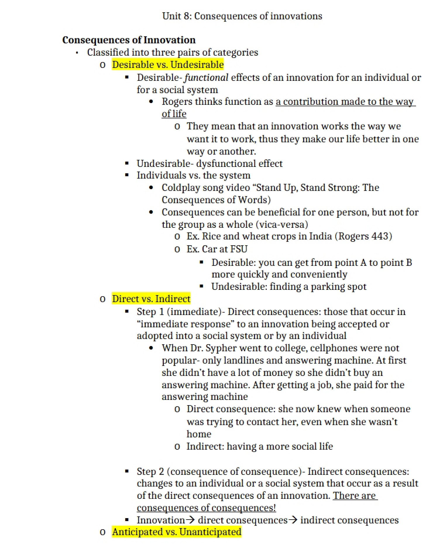 Innovation Consequences (Unit 8)