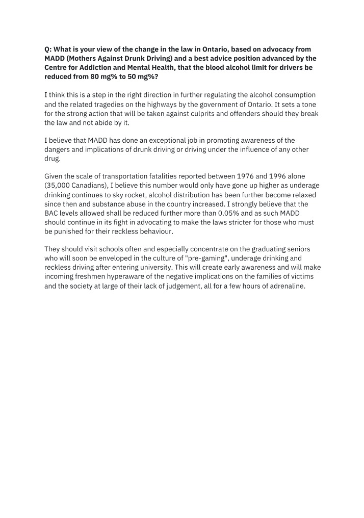 Reducing the Blood Alcohol Limit to Promote Safer Roads