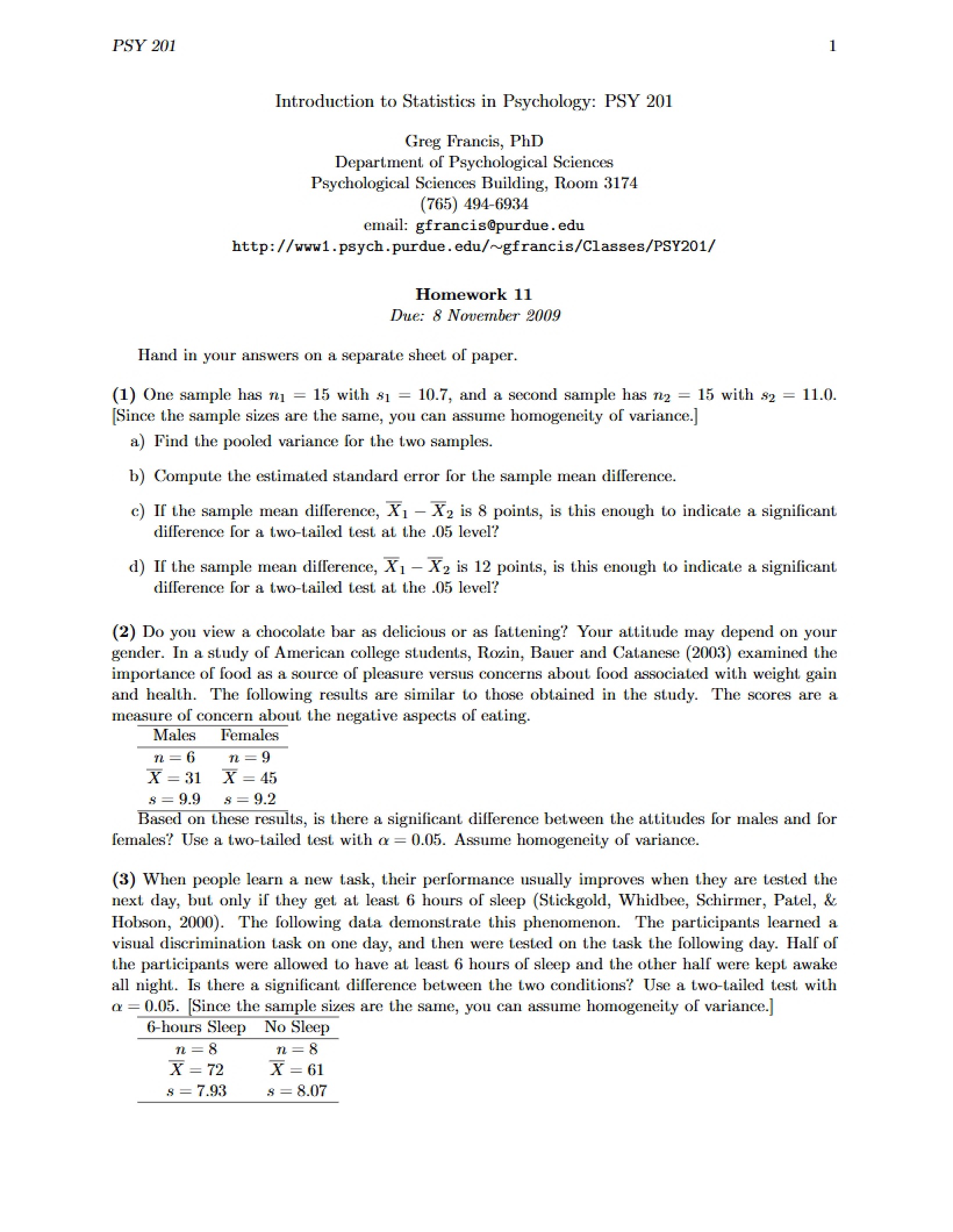 Statistics Homework 11