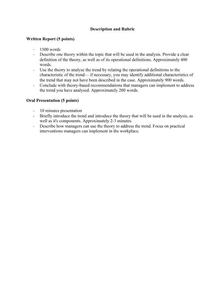 Rubric and Description