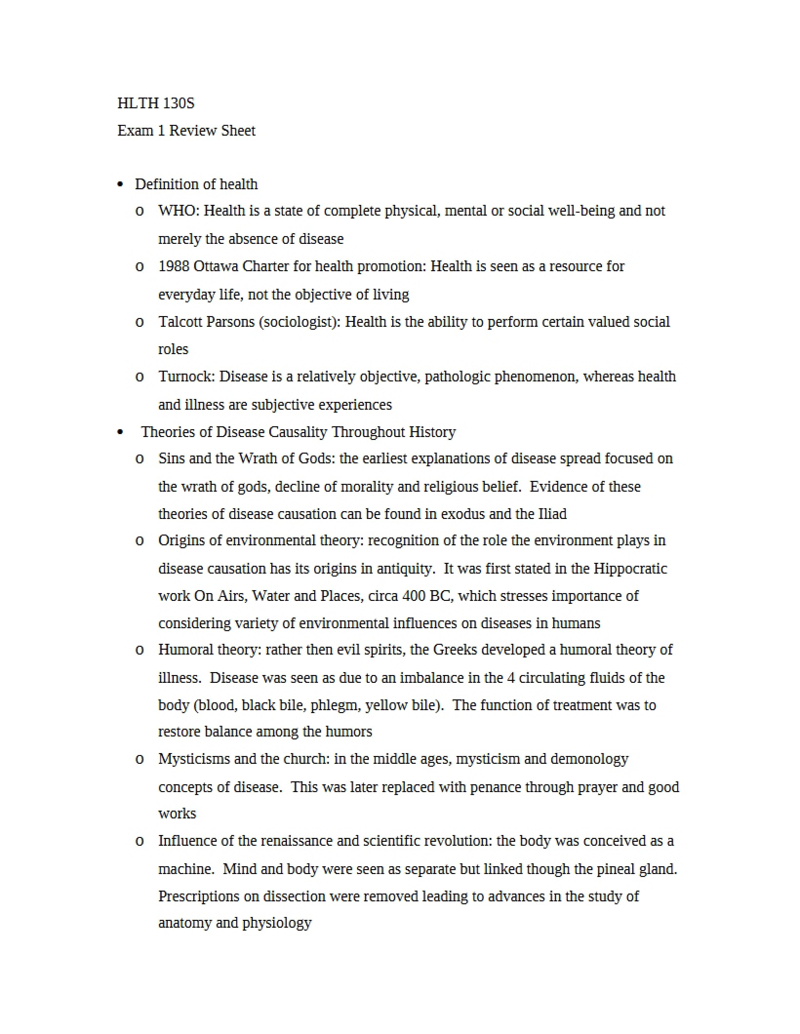 First Exam Review Sheet