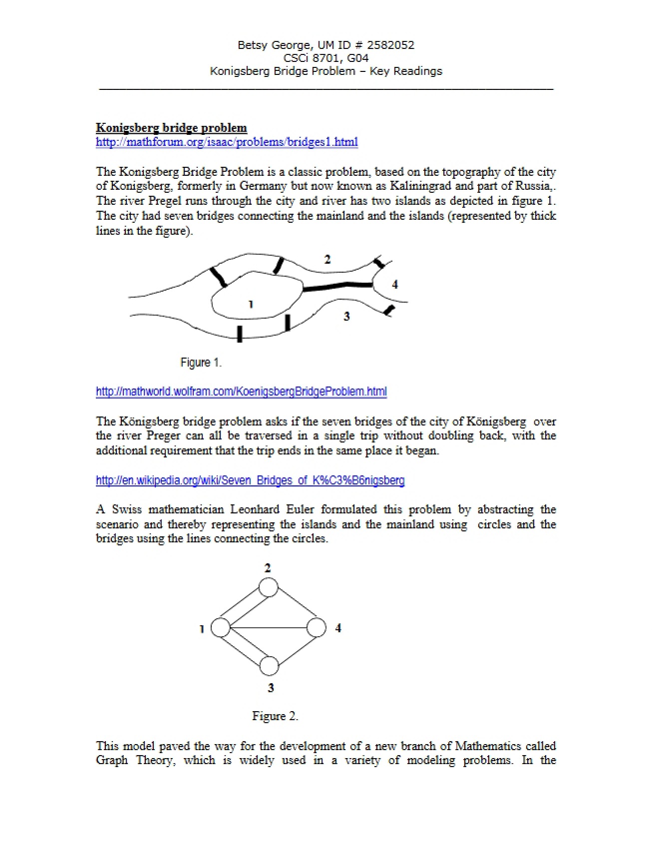 Key Readings Konigsberg Bridge Problem