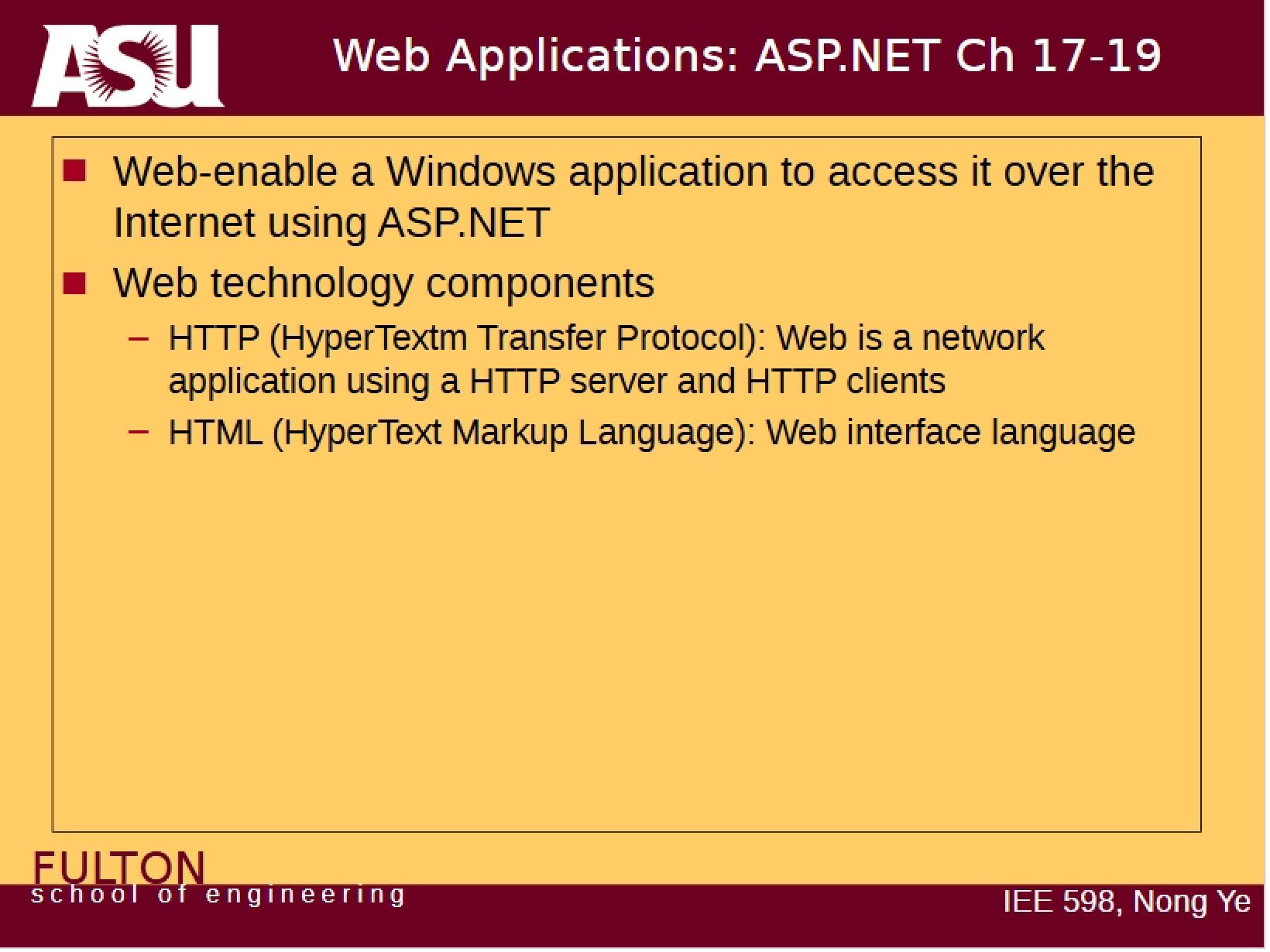 Web Applications I ASP.NET